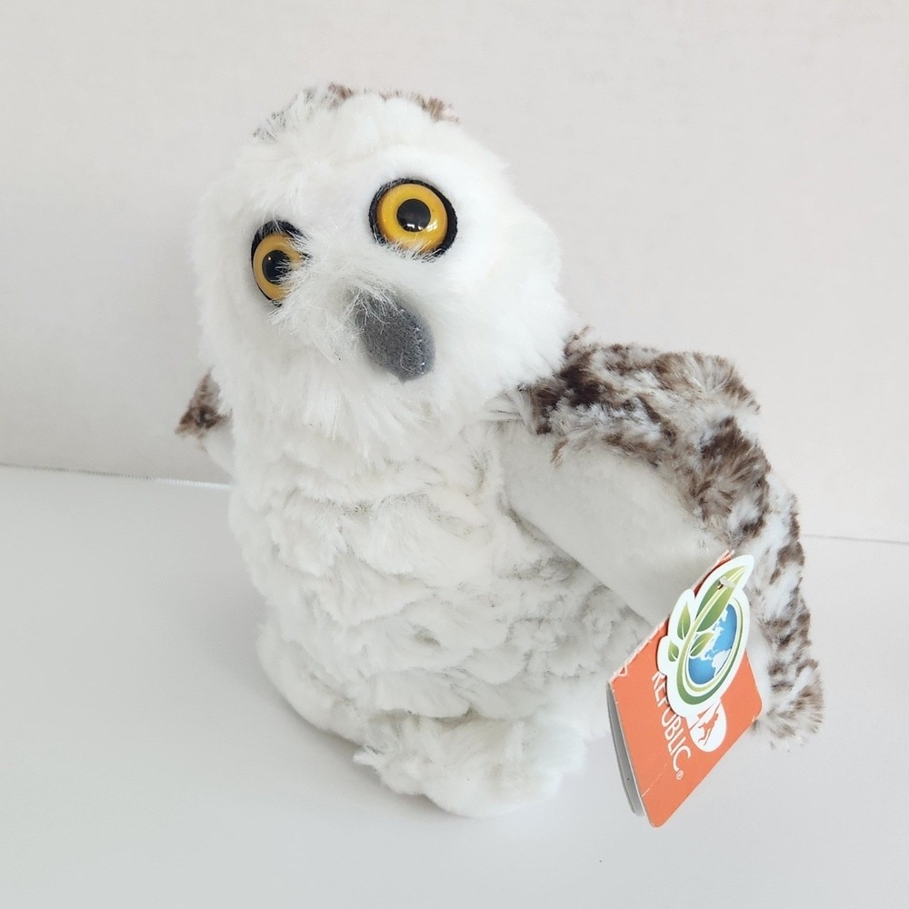 Wild Republic Snow Owl 7" Realistic Plush White w/Brown Speckle Wings with tags